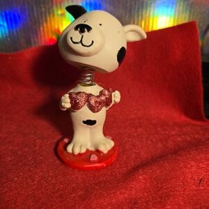 022326 Valentine's Day Bobblehead White Black Dog Type Figuring Holding Glittery